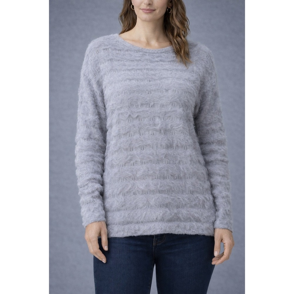 NIC + ZOE Womens XL Gray Fuzzy‎ Knit Sweater Textured Cozy Soft Pullover Top